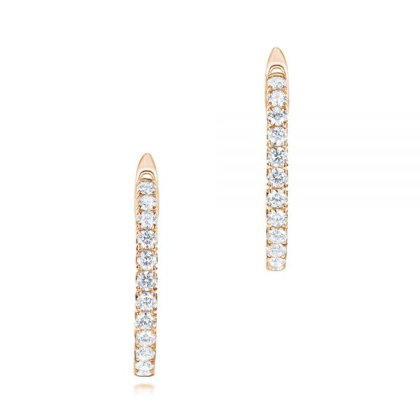14k Rose Gold 14k Rose Gold Brilliant Facet Pave Diamond Hoop Earrings - Three-Quarter View -  103688