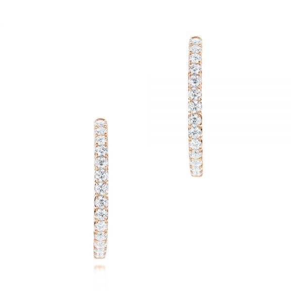 14k Rose Gold 14k Rose Gold Brilliant Facet Pave Diamond Hoop Earrings - Front View -  103691 - Thumbnail