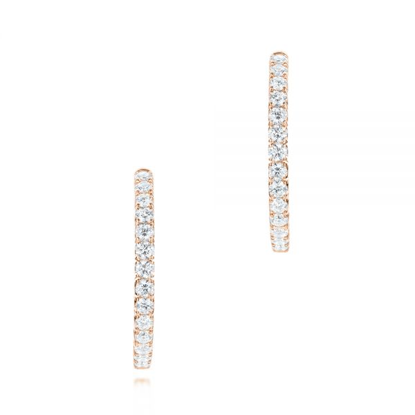 18k Rose Gold 18k Rose Gold Brilliant Facet Pave Diamond Hoop Earrings - Front View - 103691