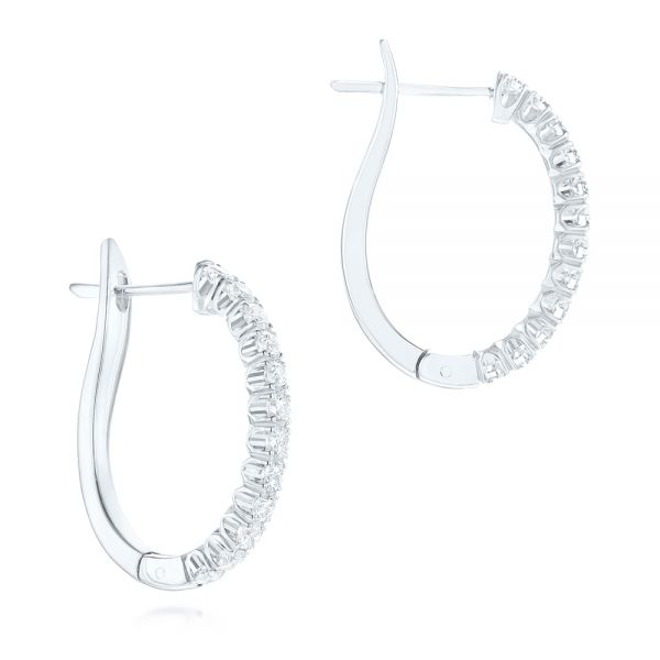 18k White Gold Brilliant Facet Pave Diamond Hoop Earrings - Front View - 103688