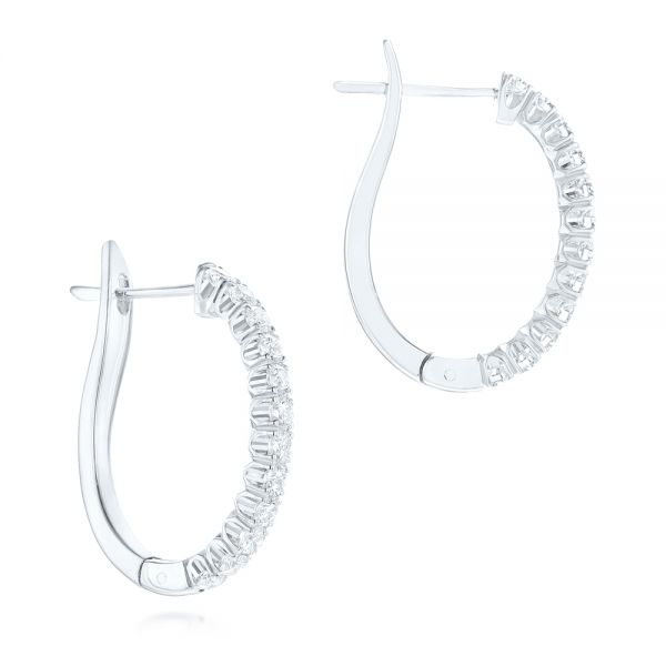 14k White Gold 14k White Gold Brilliant Facet Pave Diamond Hoop Earrings - Front View -  103688