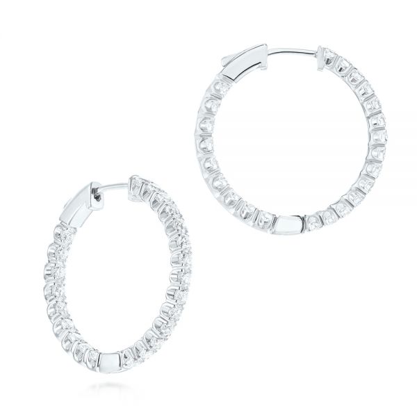 18k White Gold Brilliant Facet Pave Diamond Hoop Earrings - Three-Quarter View -  103691