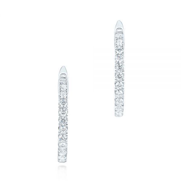 18k White Gold Brilliant Facet Pave Diamond Hoop Earrings - Three-Quarter View -  103688