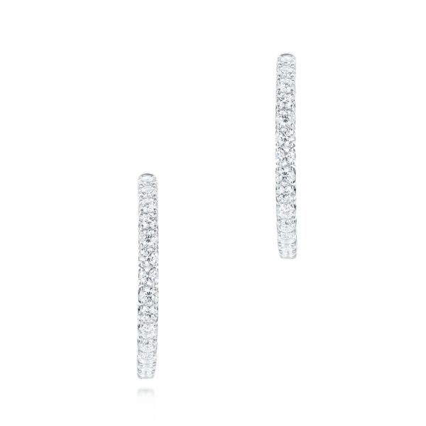 18k White Gold Brilliant Facet Pave Diamond Hoop Earrings - Front View -  103691