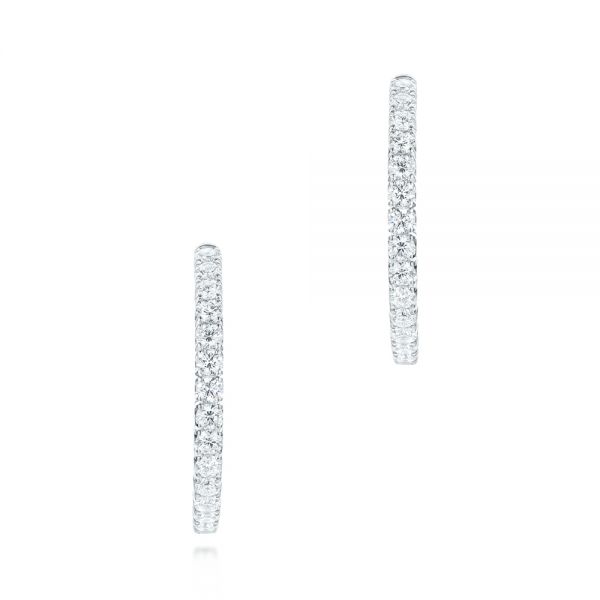 18k White Gold Brilliant Facet Pave Diamond Hoop Earrings - Front View - 103691