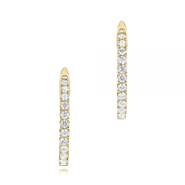 18k Yellow Gold 18k Yellow Gold Brilliant Facet Pave Diamond Hoop Earrings - Three-Quarter View -  103688