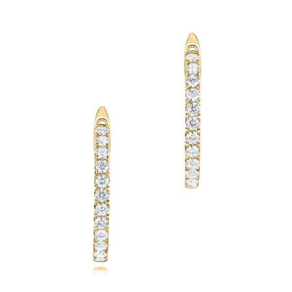 14k Yellow Gold 14k Yellow Gold Brilliant Facet Pave Diamond Hoop Earrings - Three-Quarter View -  103688