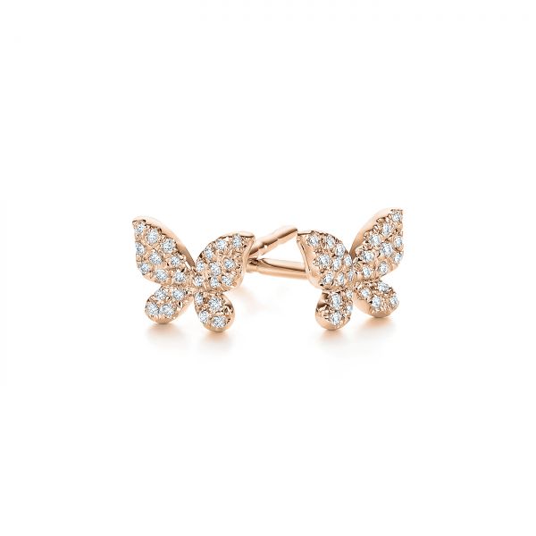 14k Rose Gold 14k Rose Gold Butterfly Diamond Earrings - Front View -  105945