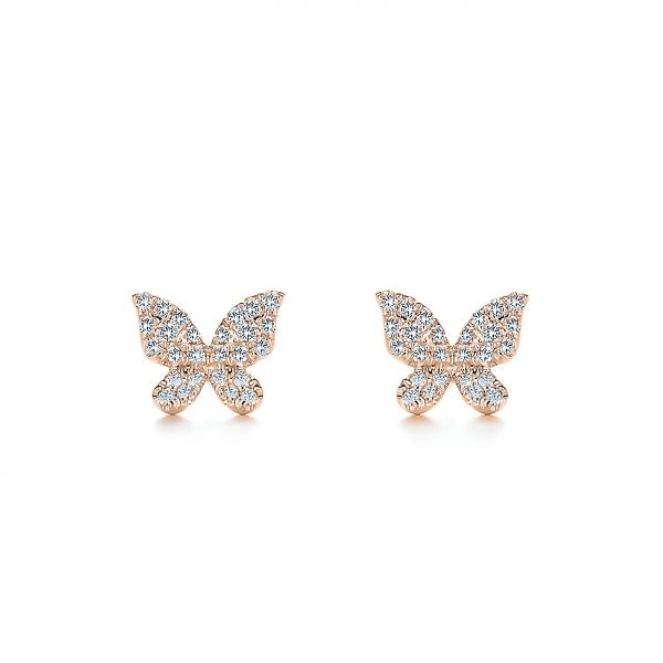 14k Rose Gold 14k Rose Gold Butterfly Diamond Earrings - Three-Quarter View -  105945