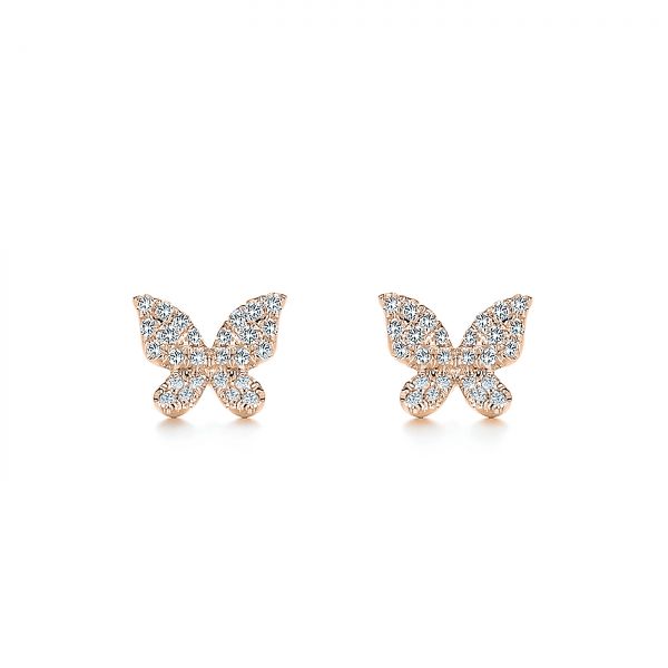 18k Rose Gold 18k Rose Gold Butterfly Diamond Earrings - Three-Quarter View -  105945