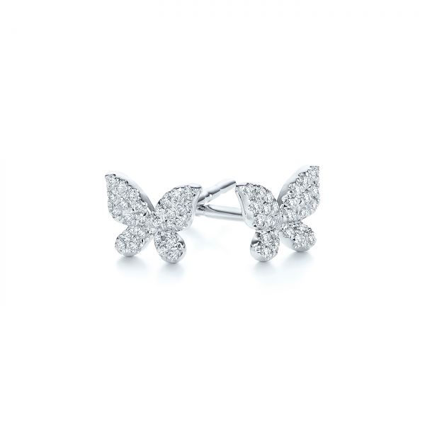 14k White Gold Butterfly Diamond Earrings - Front View -  105945