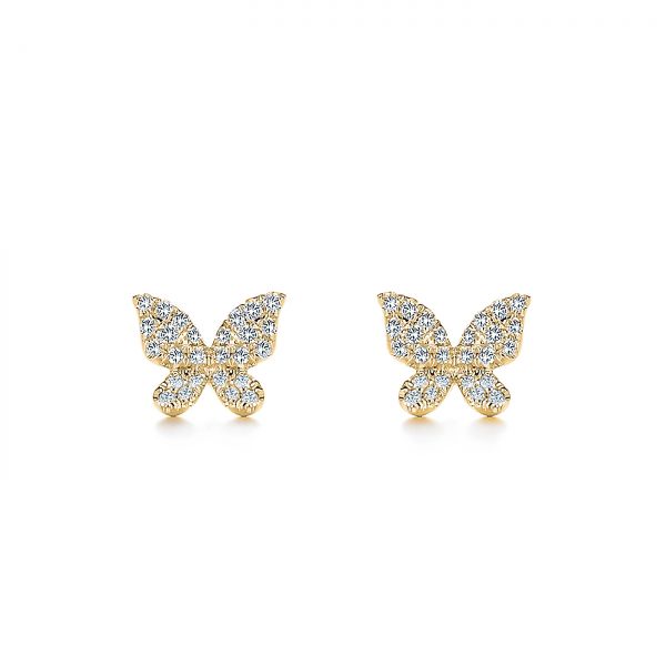 14k Yellow Gold 14k Yellow Gold Butterfly Diamond Earrings - Three-Quarter View -  105945