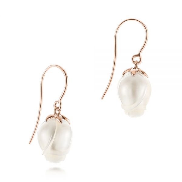 18k Rose Gold 18k Rose Gold Carved Fresh Water Pearl Earrings - Front View -  103240