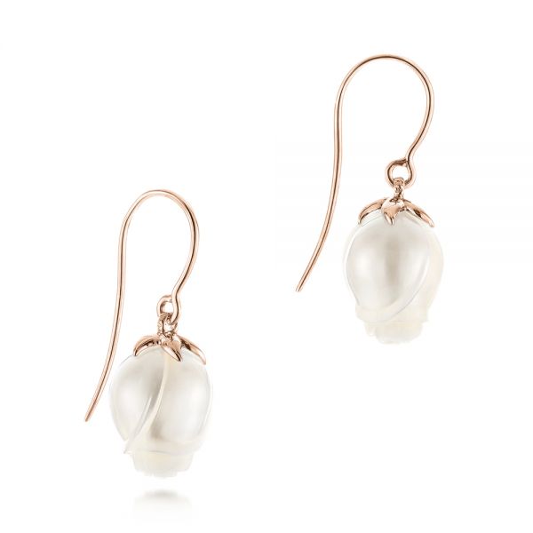 18k Rose Gold 18k Rose Gold Carved Fresh Water Pearl Earrings - Front View - 103240