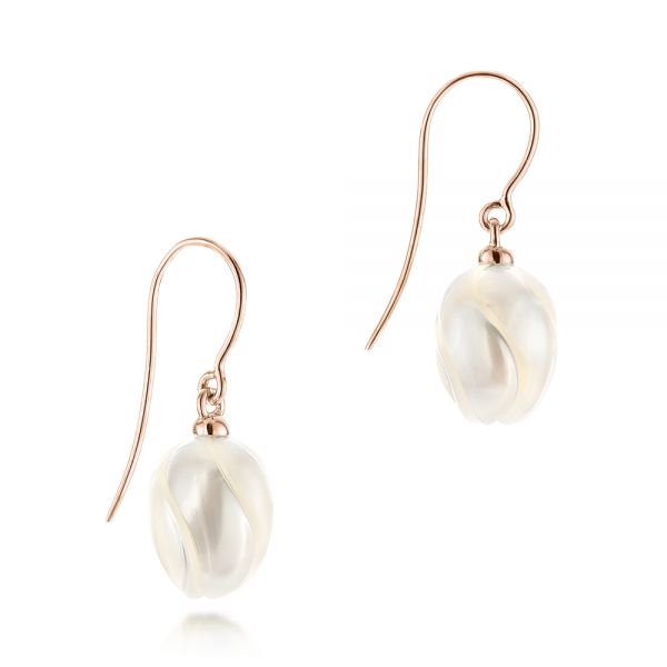 14k Rose Gold 14k Rose Gold Carved Fresh Water Pearl Earrings - Front View - 103241