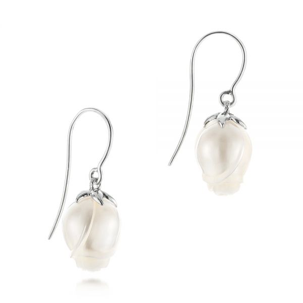 18k White Gold 18k White Gold Carved Fresh Water Pearl Earrings - Front View -  103240