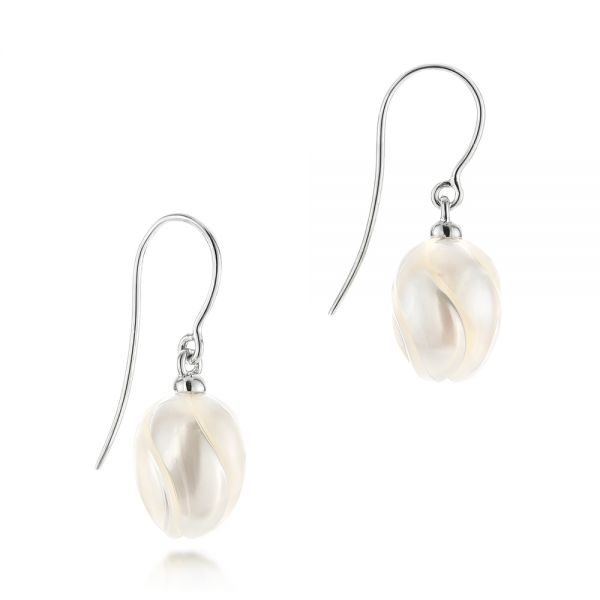 18k White Gold 18k White Gold Carved Fresh Water Pearl Earrings - Front View -  103241