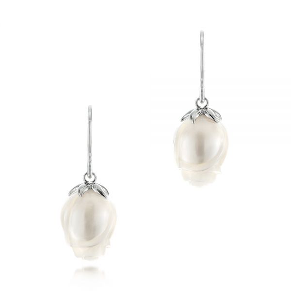  Platinum Platinum Carved Fresh Water Pearl Earrings - Three-Quarter View -  103240