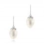 14k White Gold Carved Fresh Water Pearl Earrings - Three-Quarter View -  103240 - Thumbnail