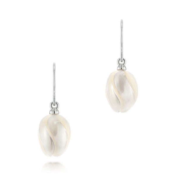 14k White Gold Carved Fresh Water Pearl Earrings - Three-Quarter View -  103241