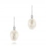 14k White Gold Carved Fresh Water Pearl Earrings - Three-Quarter View -  103241 - Thumbnail