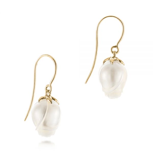 18k Yellow Gold 18k Yellow Gold Carved Fresh Water Pearl Earrings - Front View -  103240