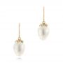 14k Yellow Gold 14k Yellow Gold Carved Fresh Water Pearl Earrings - Three-Quarter View -  103240 - Thumbnail