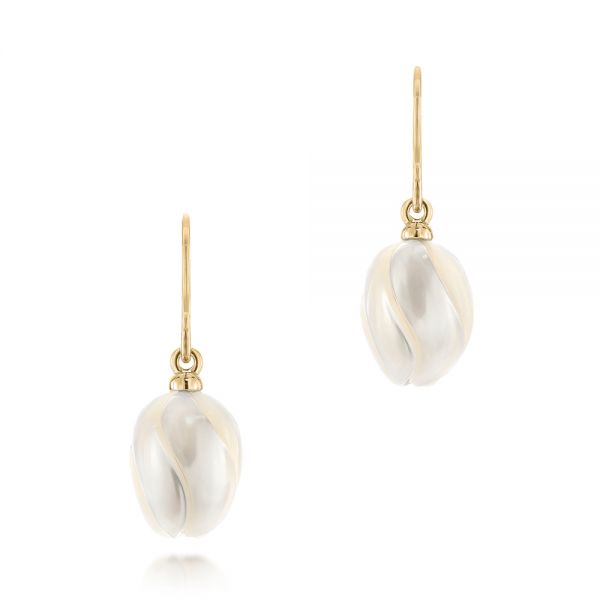 18k Yellow Gold 18k Yellow Gold Carved Fresh Water Pearl Earrings - Three-Quarter View -  103241