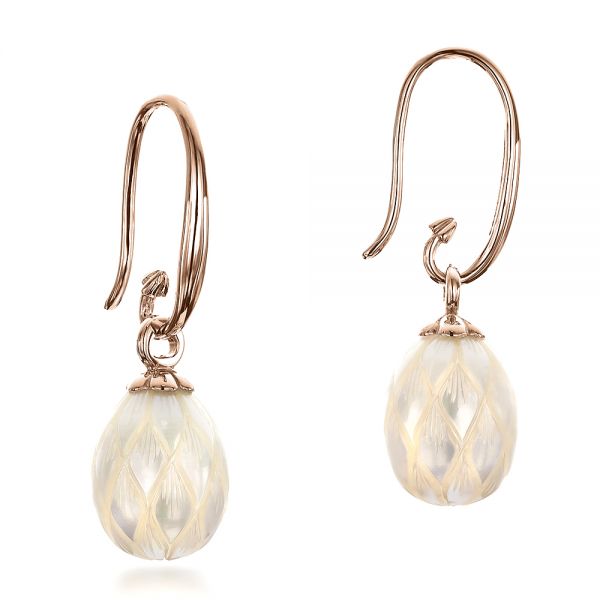 18k Rose Gold 18k Rose Gold Carved Fresh White Pearl Earrings - Front View -  100303