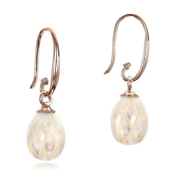 14k Rose Gold 14k Rose Gold Carved Fresh White Pearl Earrings - Front View - 100303
