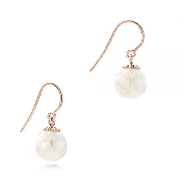 18k Rose Gold 18k Rose Gold Carved Fresh White Pearl Earrings - Front View - 102569