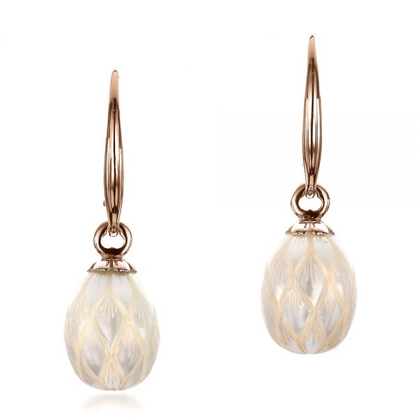 14k Rose Gold 14k Rose Gold Carved Fresh White Pearl Earrings - Three-Quarter View -  100303