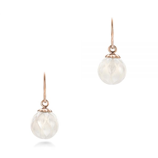 18k Rose Gold 18k Rose Gold Carved Fresh White Pearl Earrings - Three-Quarter View -  102569