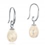14k White Gold Carved Fresh White Pearl Earrings - Front View -  100303 - Thumbnail