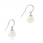 14k White Gold Carved Fresh White Pearl Earrings - Front View -  102569 - Thumbnail