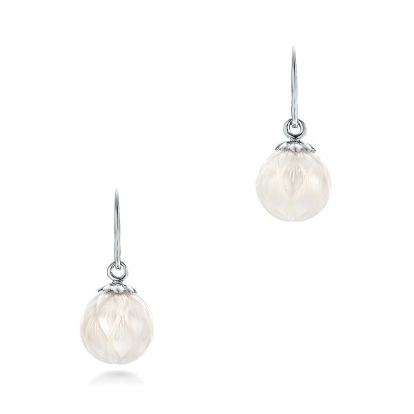 18k White Gold 18k White Gold Carved Fresh White Pearl Earrings - Three-Quarter View -  102569