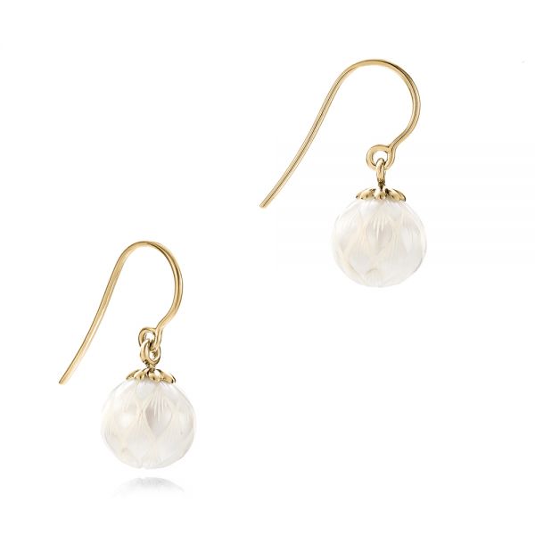 18k Yellow Gold 18k Yellow Gold Carved Fresh White Pearl Earrings - Front View -  102569