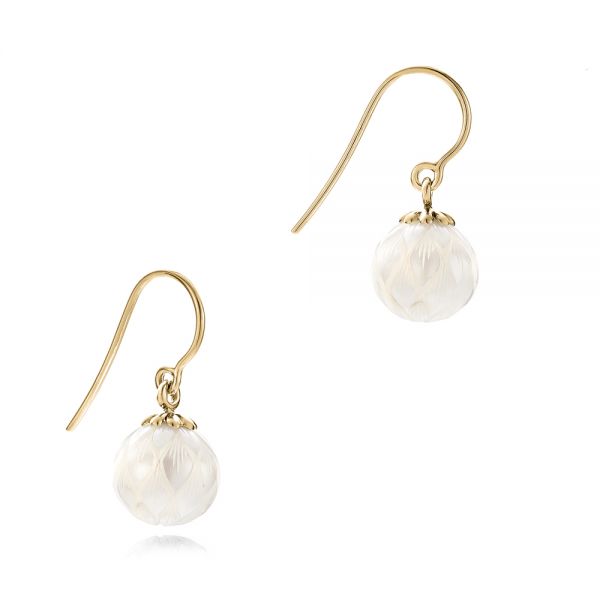 14k Yellow Gold 14k Yellow Gold Carved Fresh White Pearl Earrings - Front View - 102569