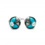 14k White Gold Carved Pearl Turquoise Diamond Earrings - Front View -  103250 - Thumbnail