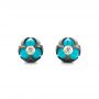 14k Yellow Gold Carved Pearl Turquoise Diamond Earrings