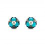 18k Yellow Gold Carved Pearl Turquoise Diamond Earrings