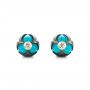 14k Yellow Gold 14k Yellow Gold Carved Pearl Turquoise Diamond Earrings - Three-Quarter View -  103250 - Thumbnail