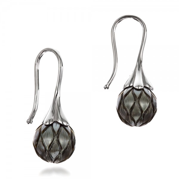 Carved Tahitian Pearl Earrings - front perspective