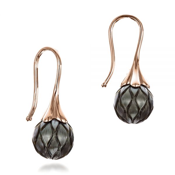 18k Rose Gold 18k Rose Gold Carved Tahitian Pearl Earrings - Front View - 100308