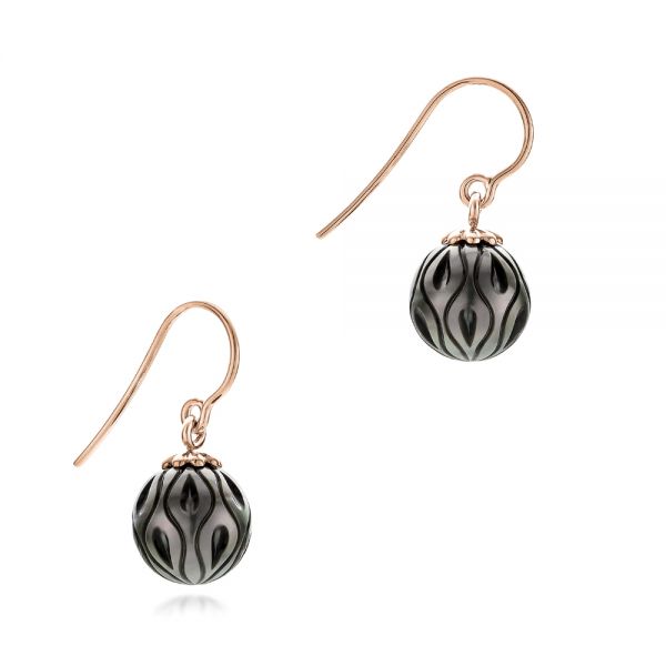 14k Rose Gold 14k Rose Gold Carved Tahitian Pearl Earrings - Front View -  102576