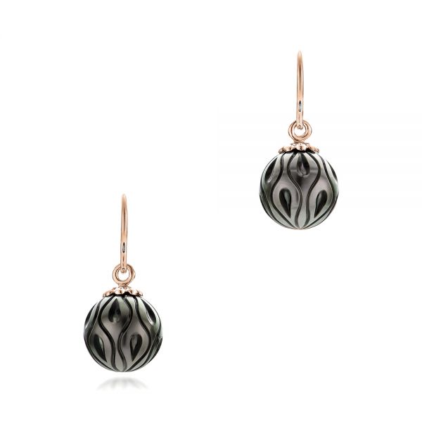 18k Rose Gold 18k Rose Gold Carved Tahitian Pearl Earrings - Three-Quarter View -  102576