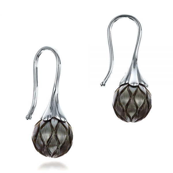  Platinum Platinum Carved Tahitian Pearl Earrings - Front View -  100308