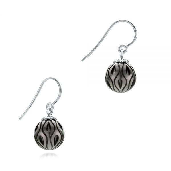 18k White Gold 18k White Gold Carved Tahitian Pearl Earrings - Front View -  102576