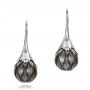  Platinum Platinum Carved Tahitian Pearl Earrings - Three-Quarter View -  100308 - Thumbnail