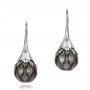 14k White Gold Carved Tahitian Pearl Earrings - Three-Quarter View -  100308 - Thumbnail